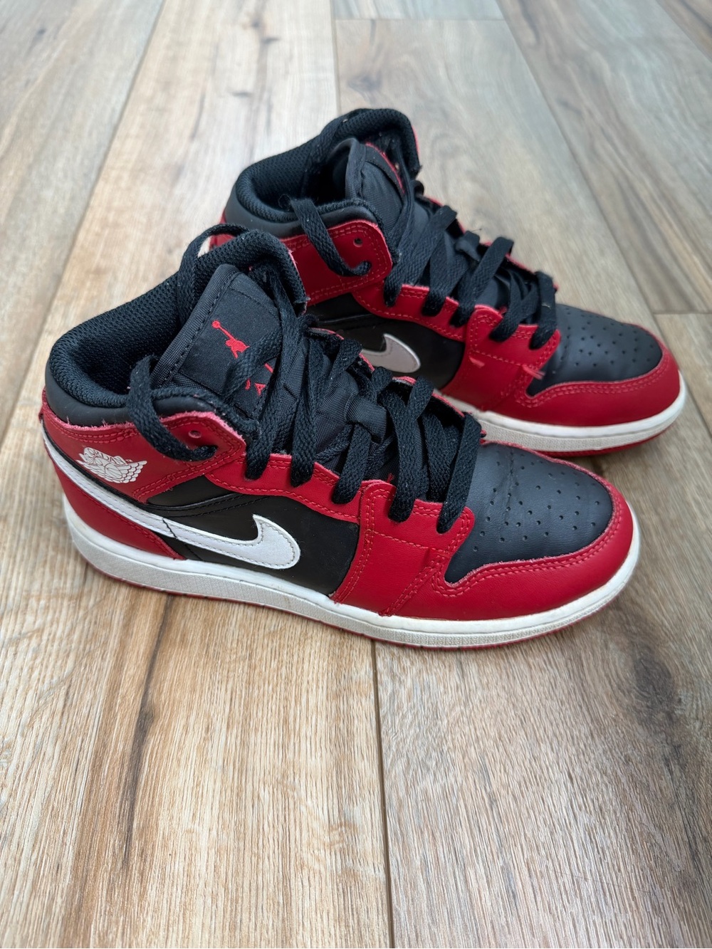 Nike Kids Red, Black & White Air Jordan Mid Sneakers - Sz. 3.5